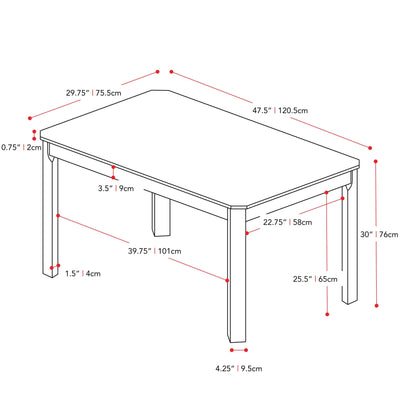 white and brown Solid Wood Dining Table Memphis Collection measurements diagram by CorLiving#color_white-and-brown