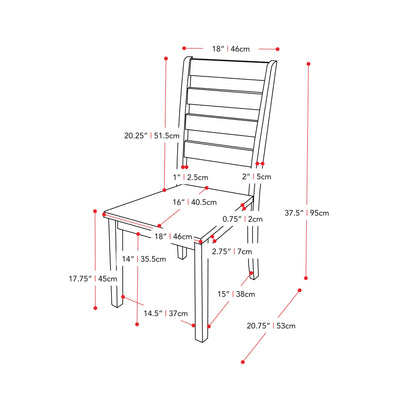 mahogany High Back Wooden Dining Chairs, Set of 2 Memphis Collection measurements diagram by CorLiving#color_mahogany