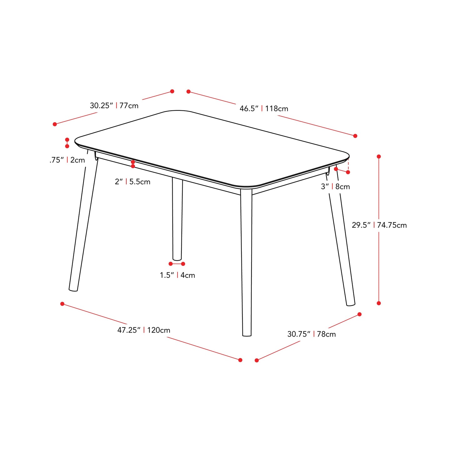 Grey Dining Table Alpine Collection measurements diagram by CorLiving#color_grey