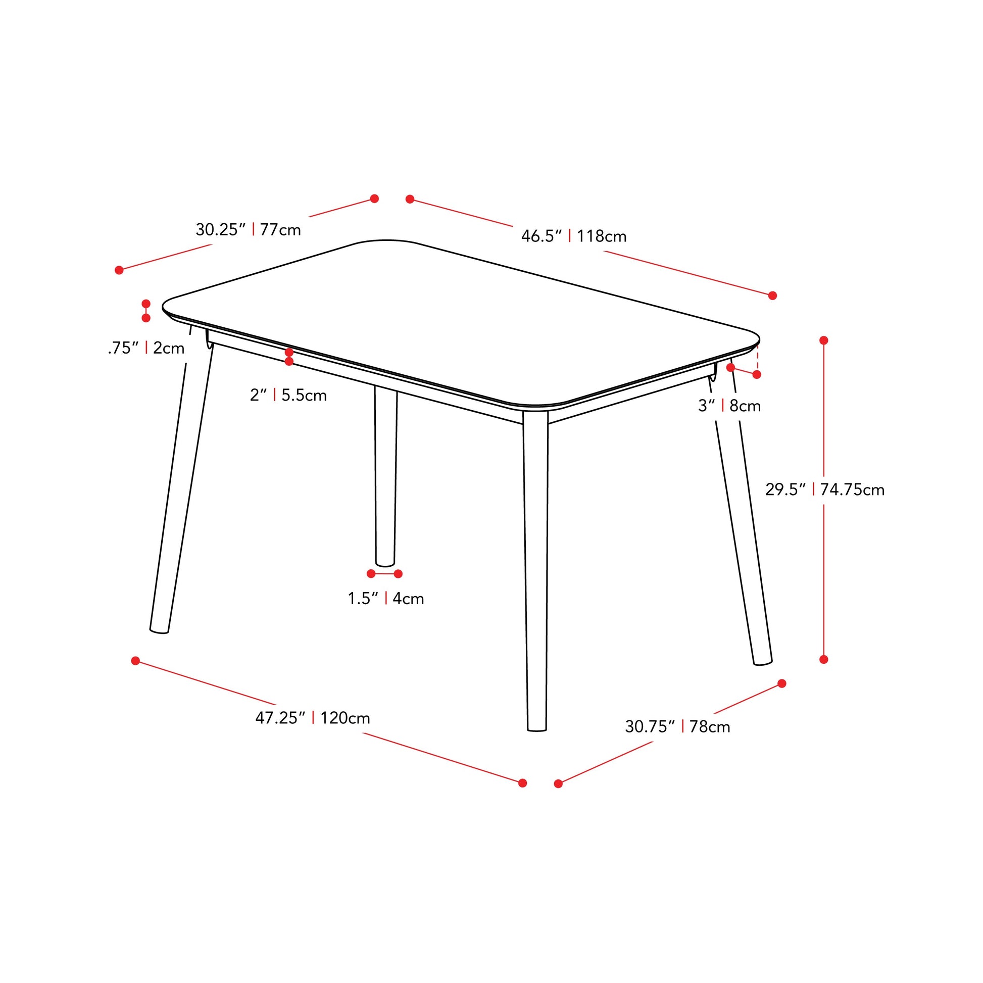 Grey Dining Table Alpine Collection measurements diagram by CorLiving#color_grey