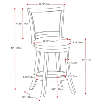 black Bar Height Bar Stools Set of 2 Wesley Collection measurements diagram by CorLiving#color_black