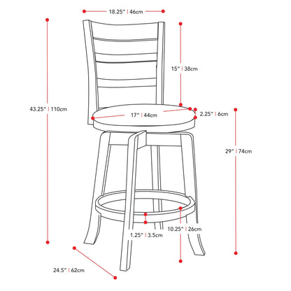 white Wood Bar Stool Bar Height Woodgrove Collection measurements diagram by CorLiving#color_white