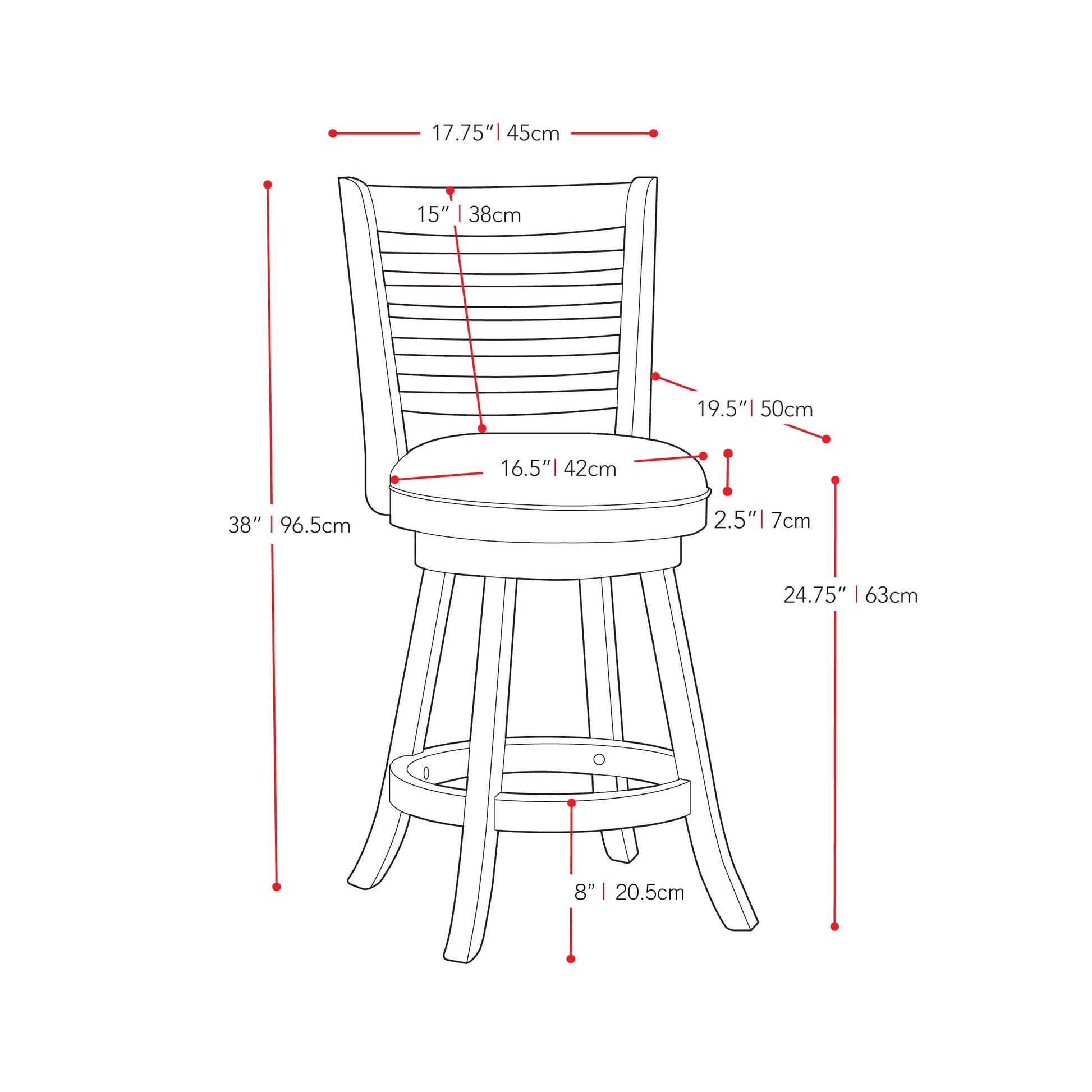 black Counter Height Bar Stools Set of 2 Willa Collection measurements diagram by CorLiving#color_black