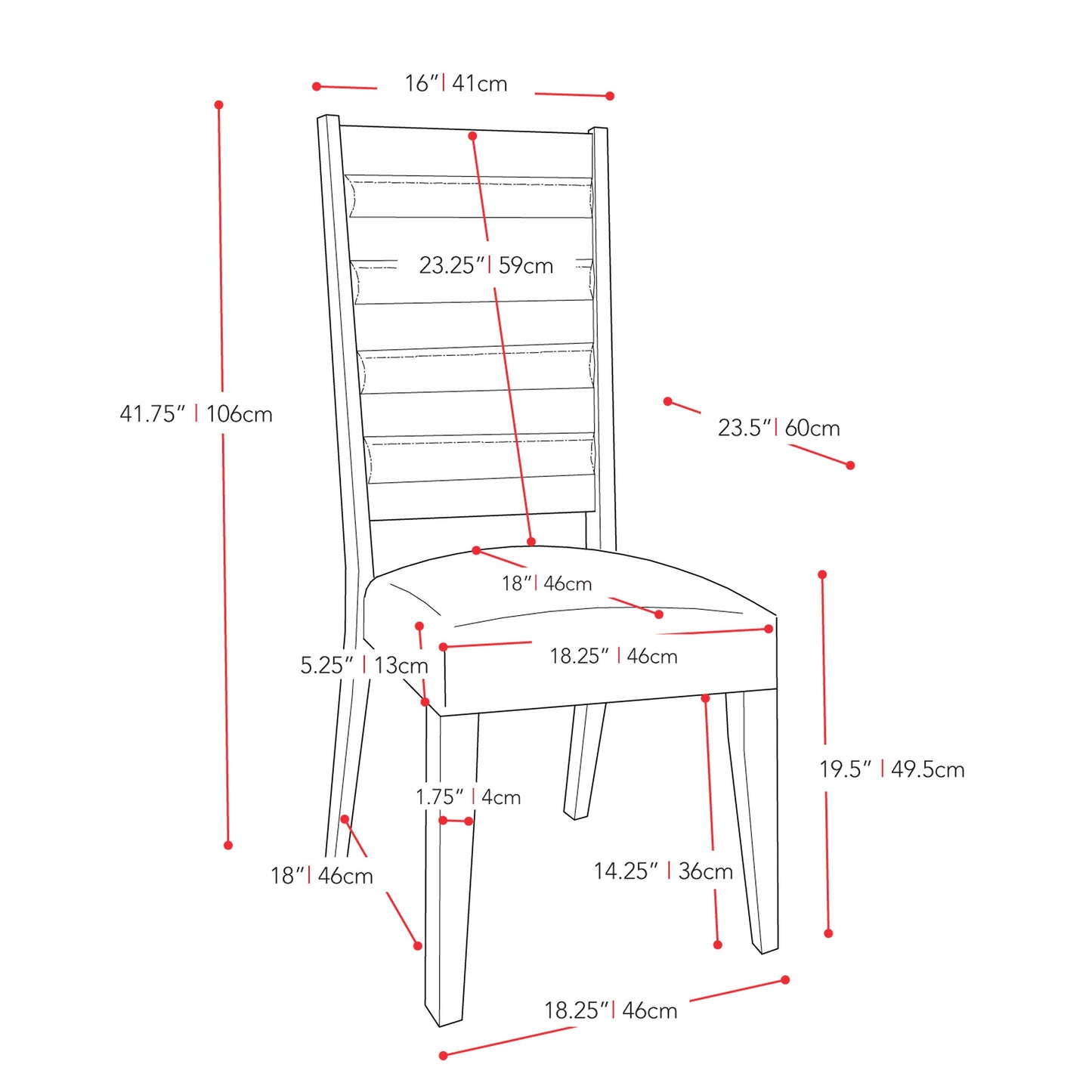 espresso Grey Upholstered Dining Chairs, Set of 2 Ladder Collection measurements diagram by CorLiving#color_espresso