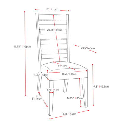 espresso Grey Upholstered Dining Chairs, Set of 2 Ladder Collection measurements diagram by CorLiving#color_espresso