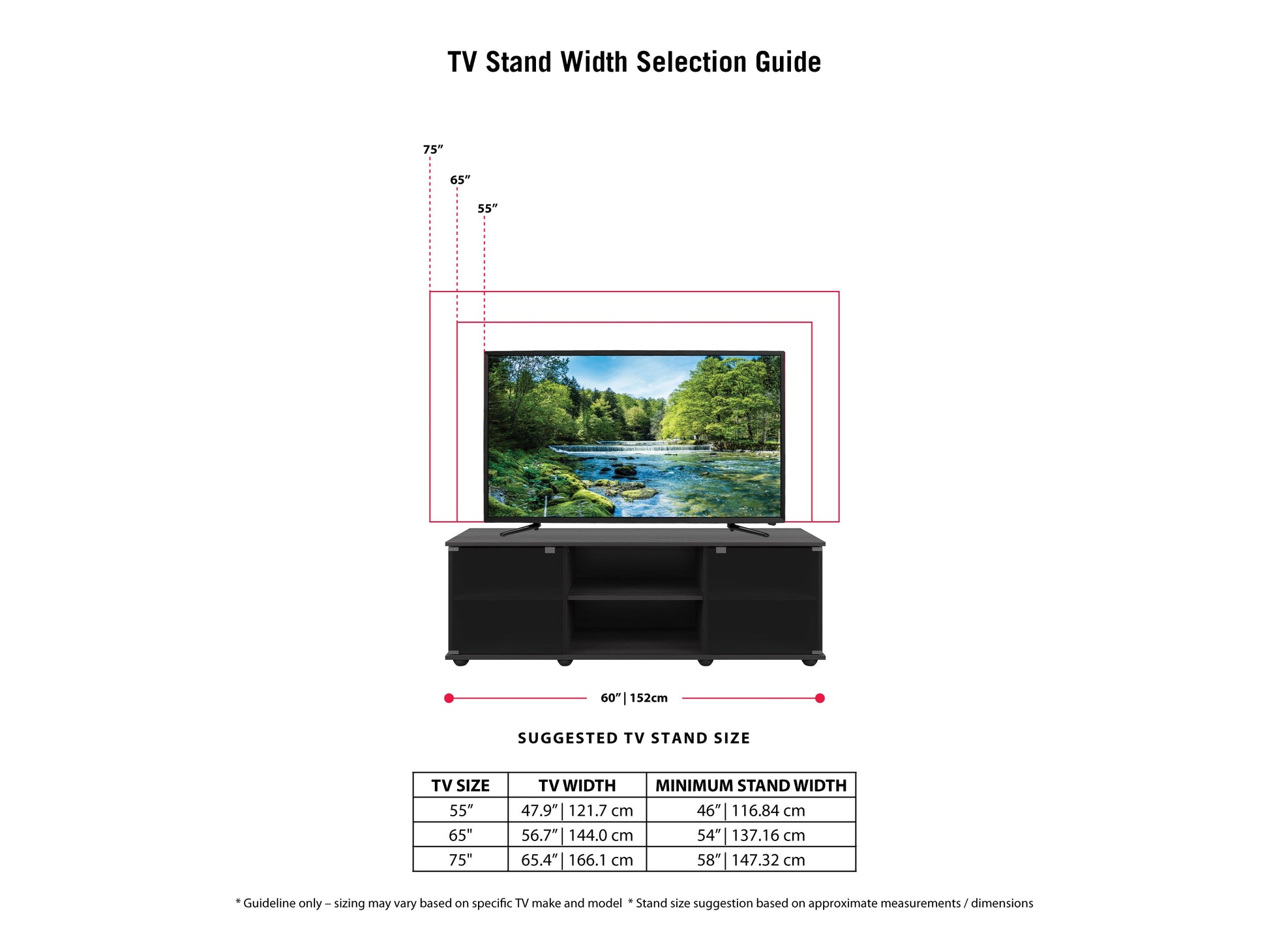 black TV Stand with Glass Doors for TVs up to 75" Fiji Collection infographic by CorLiving#color_black