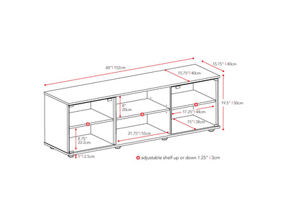 maple Wood TV Stand for TVs up to 75" Fiji Collection measurements diagram by CorLiving#color_maple