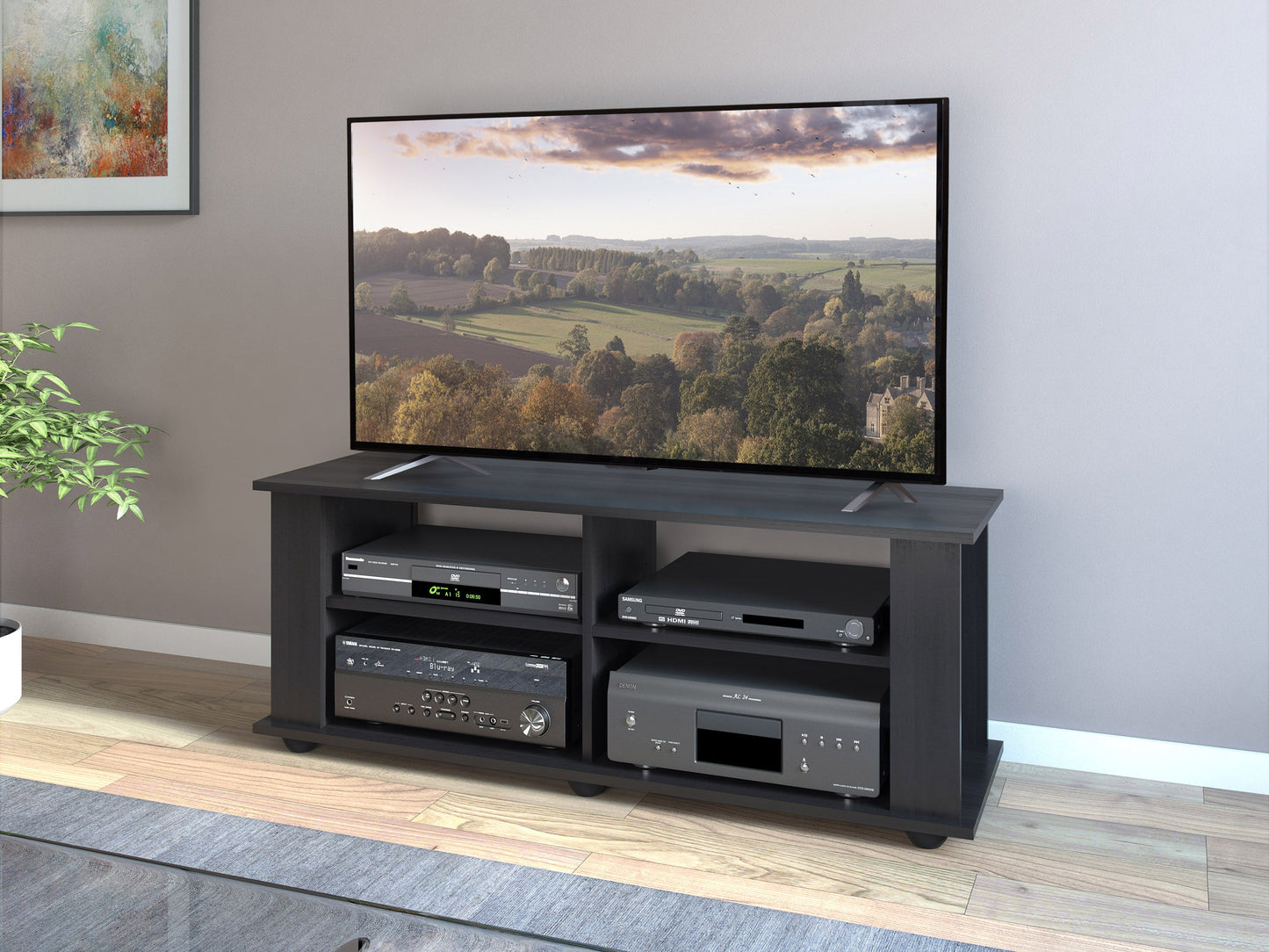 Black Wooden TV Stand for TVs up to 55" Fillmore Collection lifestyle scene by CorLiving#color_black