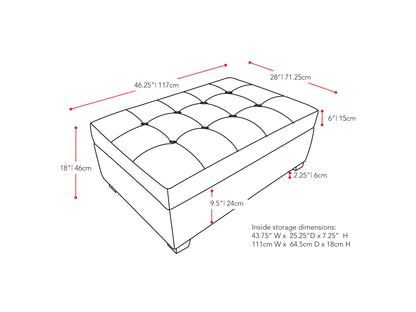 blue Tufted Storage Bench Antonio Collection measurements diagram by CorLiving#color_antonio-blue-1