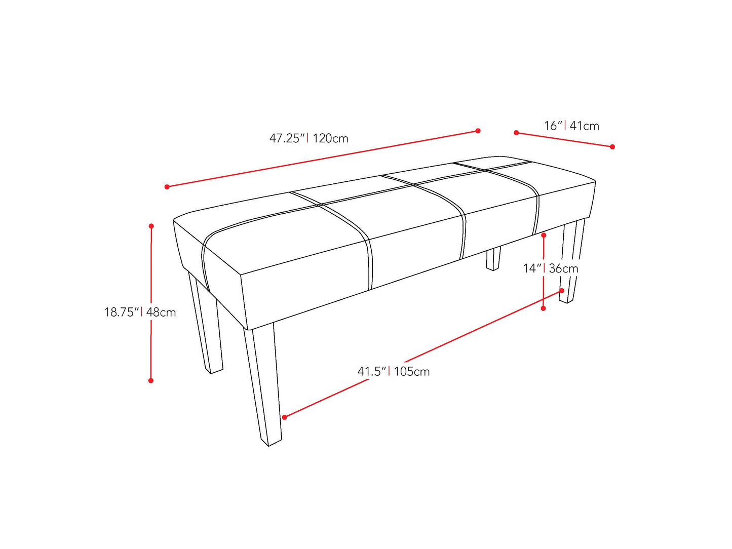 Brown Ottoman Elias Collection measurements diagram by CorLiving#color_elias-brown