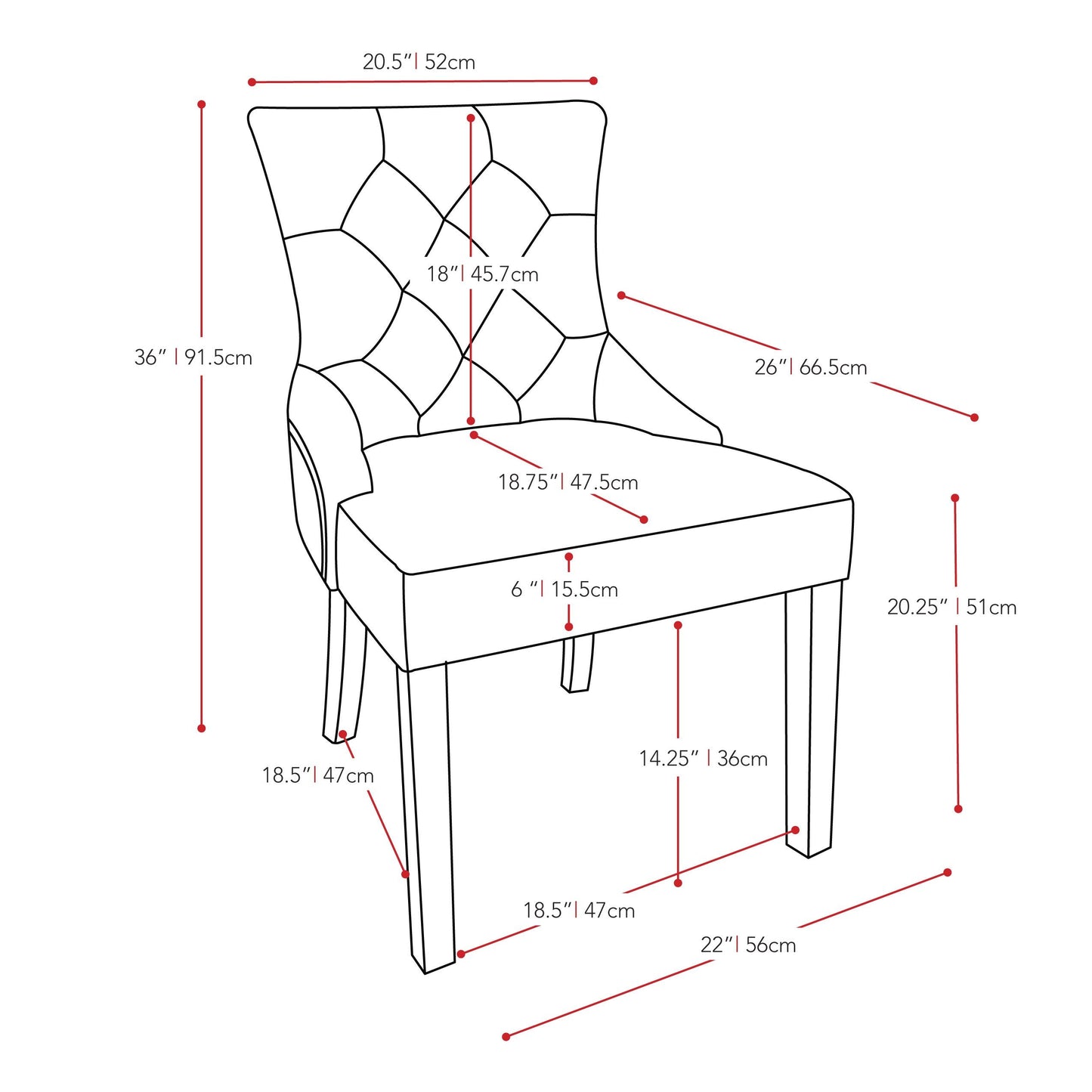 beige Accent Chairs Set of 2 Antonio Collection measurements diagram by CorLiving#color_beige