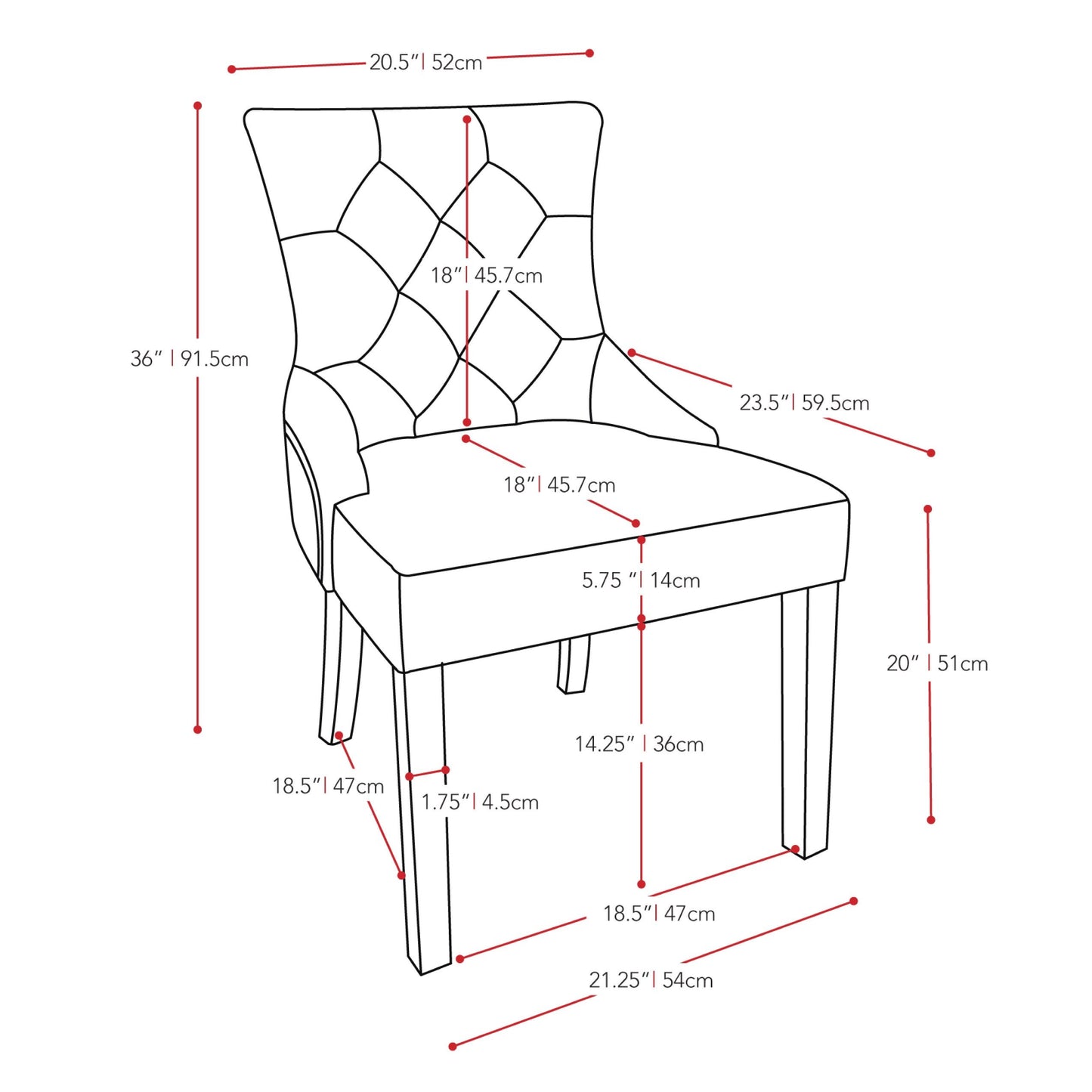 light grey Accent Chairs Set of 2 Antonio Collection measurements diagram by CorLiving#color_light-grey