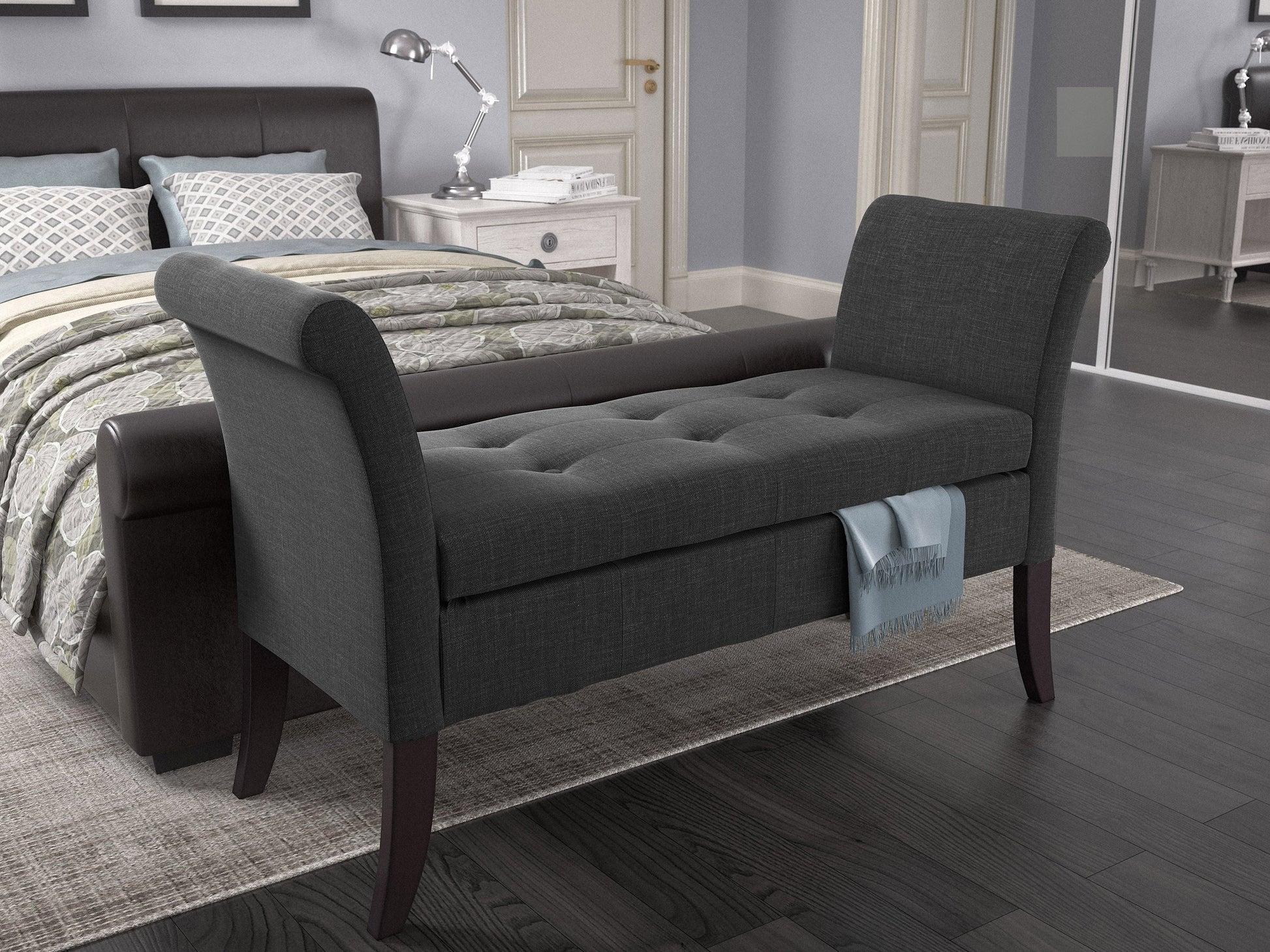 grey Storage Bench with Arms Antonio Collection lifestyle scene by CorLiving#color_antonio-grey