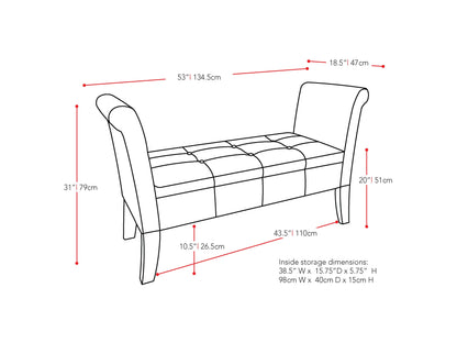 dark brown Storage Bench with Arms Antonio Collection measurements diagram by CorLiving#color_antonio-dark-brown