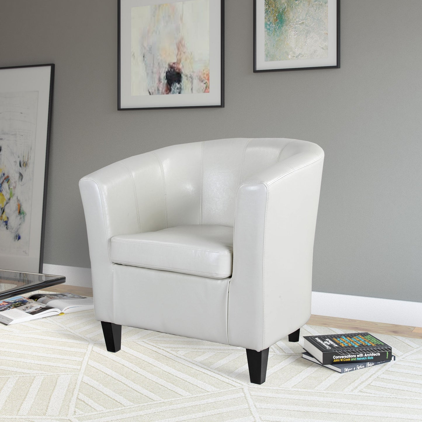 cream Leather Barrel Chair Antonio Collection lifestyle scene by CorLiving#color_cream