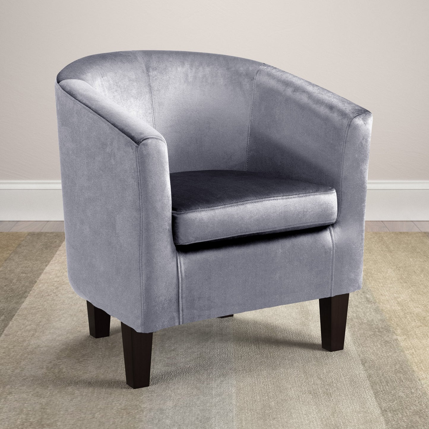 silver Velvet Barrel Chair Sasha Collection lifestyle scene by CorLiving#color_silver