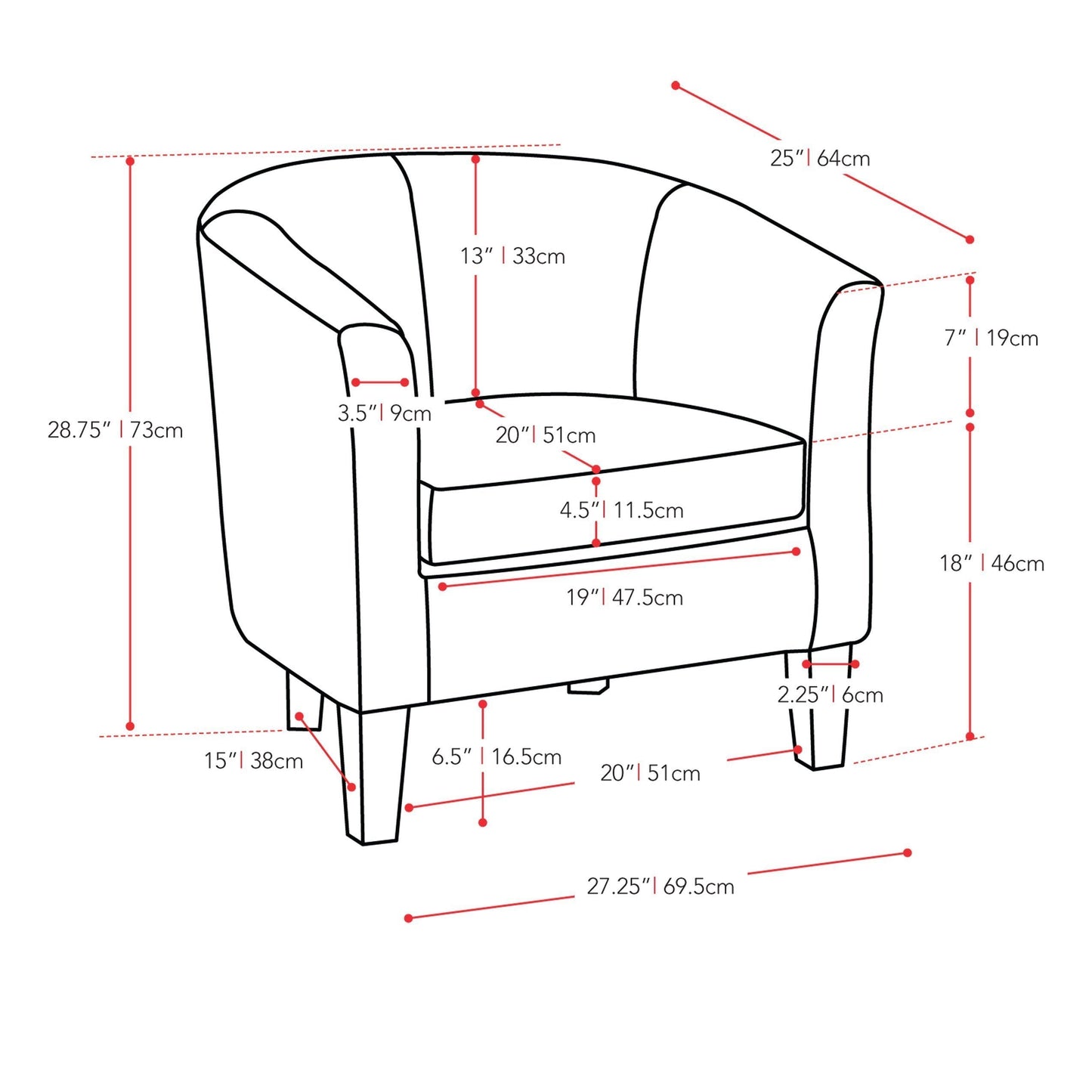 green Green Accent Chair Antonio Collection measurements diagram by CorLiving#color_green-1