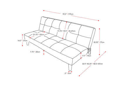 beige Convertible Futon Sofa Bed Yorkton collection measurements diagram by CorLiving#color_beige