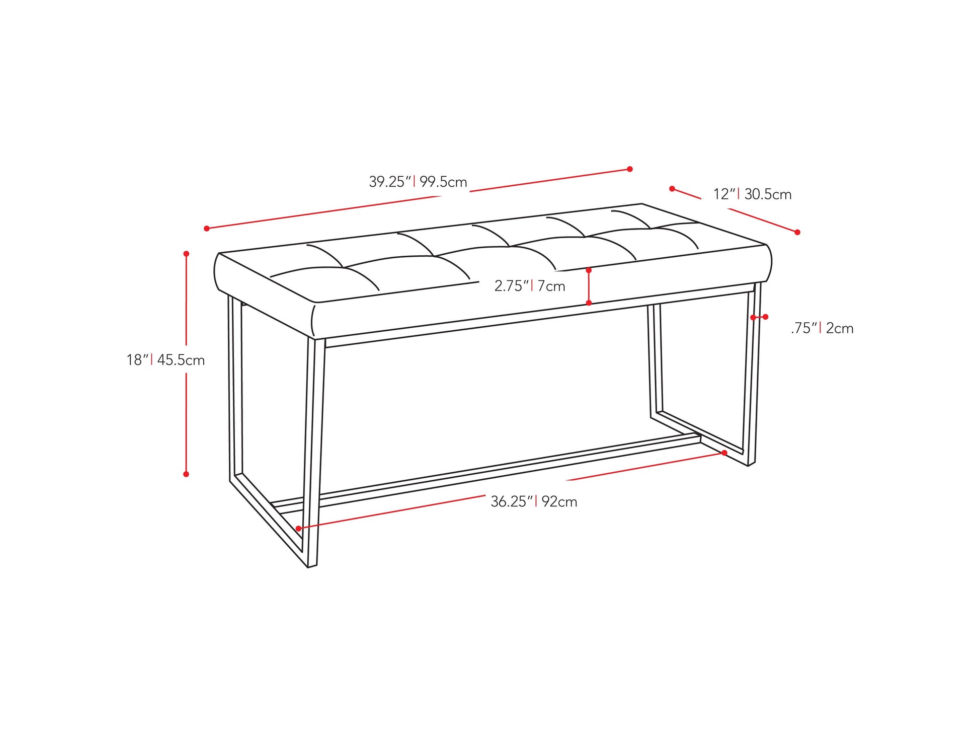 beige Narrow Entryway Bench Huntington Collection measurements diagram by CorLiving#color_huntington-beige