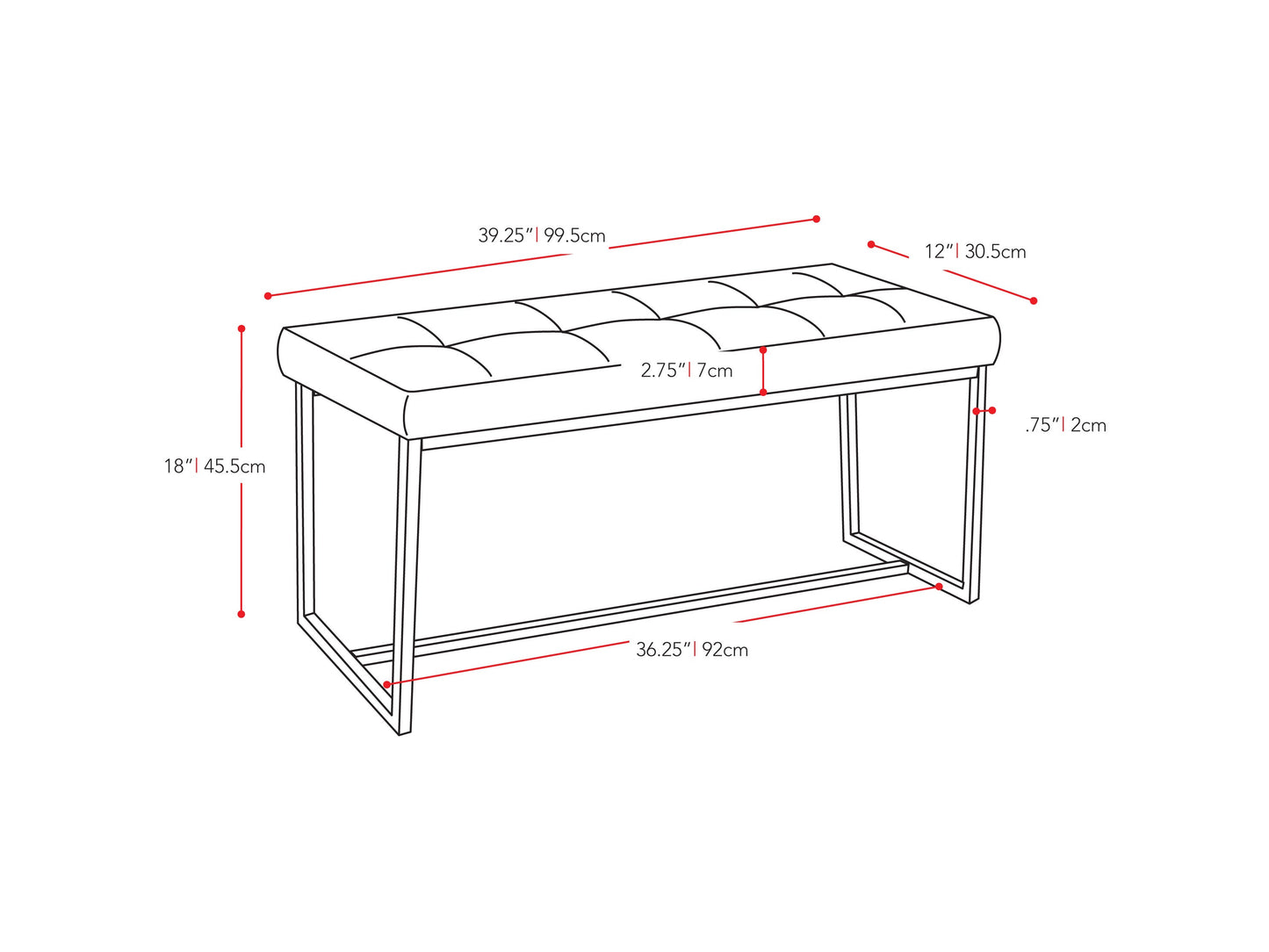 brown Narrow Entryway Bench Huntington Collection measurements diagram by CorLiving#color_huntington-brown