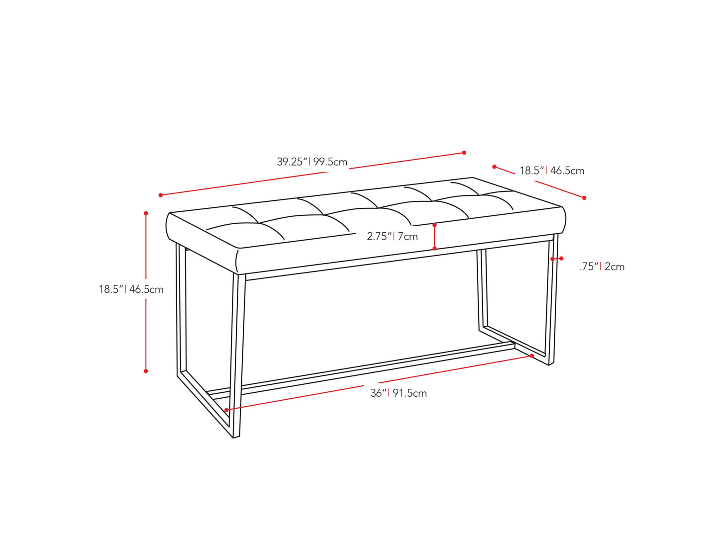 Black Entryway Bench Huntington Collection measurements diagram by CorLiving#color_huntington-black