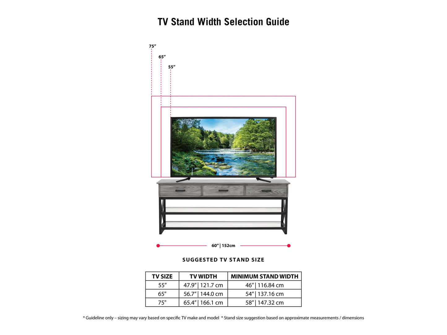 whitewash grey TV Bench for TVs up to 75" Houston Collection infographic by CorLiving#color_whitewash-grey