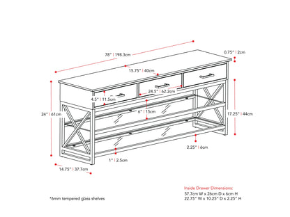 whitewash grey TV Bench for TVs up to 95" Houston Collection measurements diagram by CorLiving#color_whitewash-grey