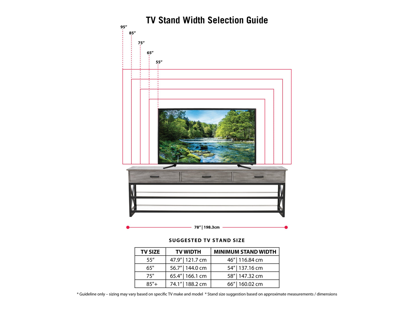 whitewash grey TV Bench for TVs up to 95" Houston Collection infographic by CorLiving#color_whitewash-grey