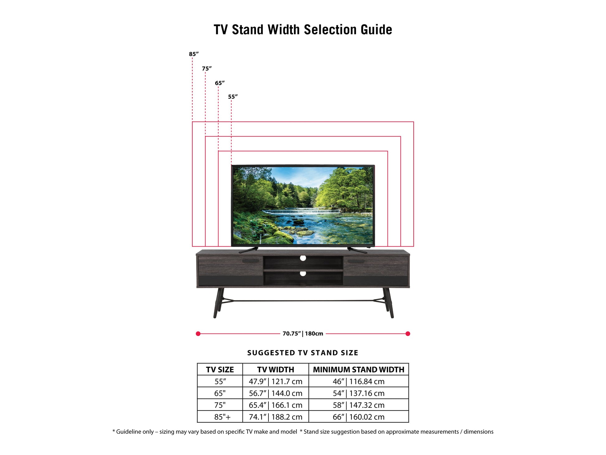 distressed carbon grey black duotone Mid Century Modern TV Stand for TVs up to 85" Aurora Collection infographic by CorLiving#color_distressed-carbon-grey-black-duotone