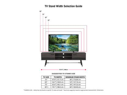 distressed carbon grey black duotone Mid Century Modern TV Stand for TVs up to 85" Aurora Collection infographic by CorLiving#color_distressed-carbon-grey-black-duotone