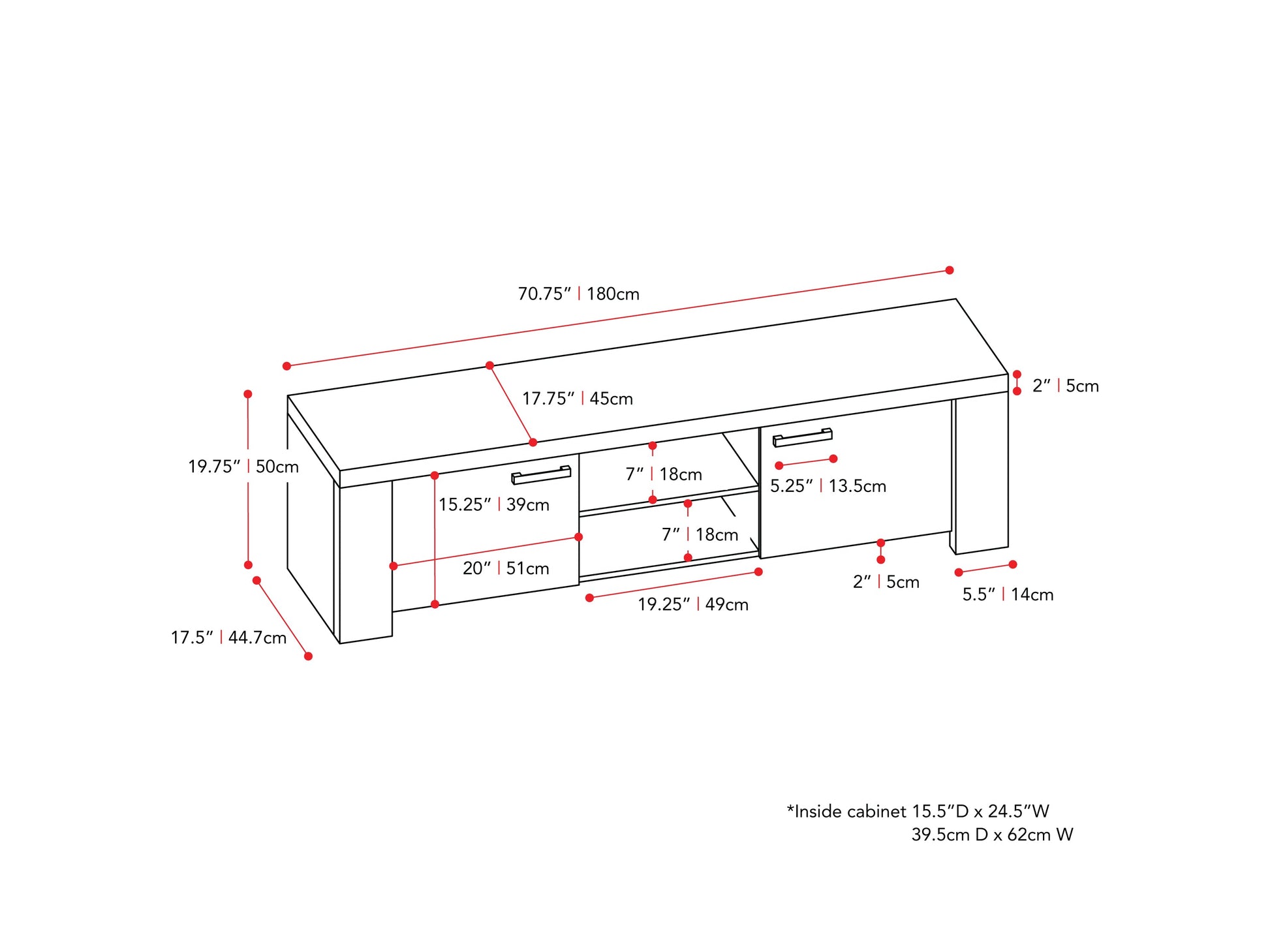 distressed carbon grey black duotone Modern TV Stand with Doors for TVs up to 85" Joliet Collection measurements diagram by CorLiving#color_distressed-carbon-grey-black-duotone