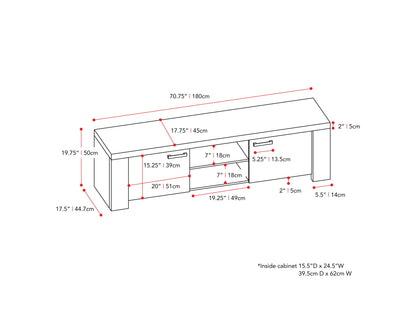 distressed warm beige white duotone Modern TV Stand with Doors for TVs up to 85" Joliet Collection measurements diagram by CorLiving#color_distressed-warm-beige-white-duotone