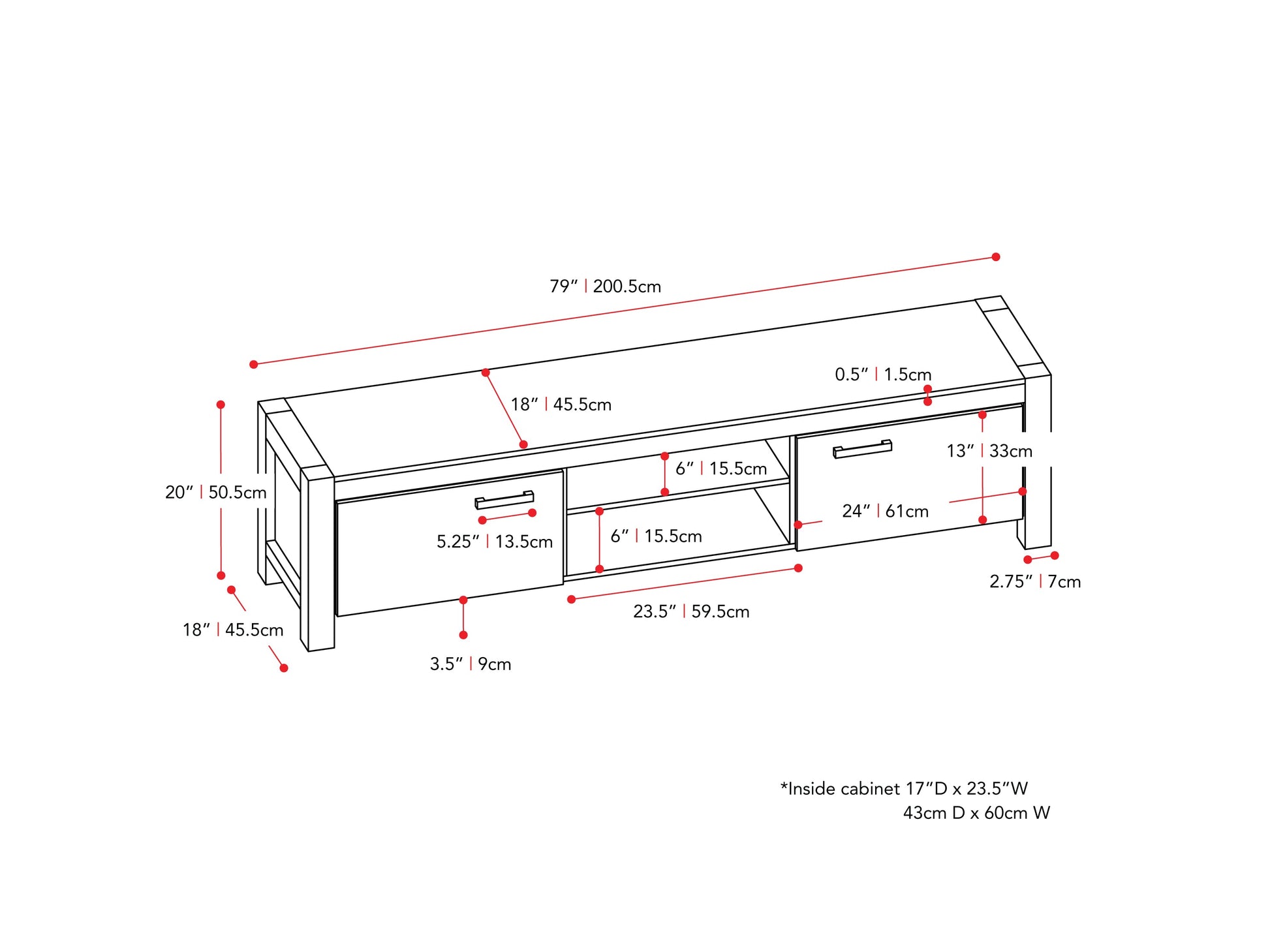 distressed carbon grey black duotone Modern TV Stand with Doors for TVs up to 95" Joliet Collection measurements diagram by CorLiving#color_distressed-carbon-grey-black-duotone