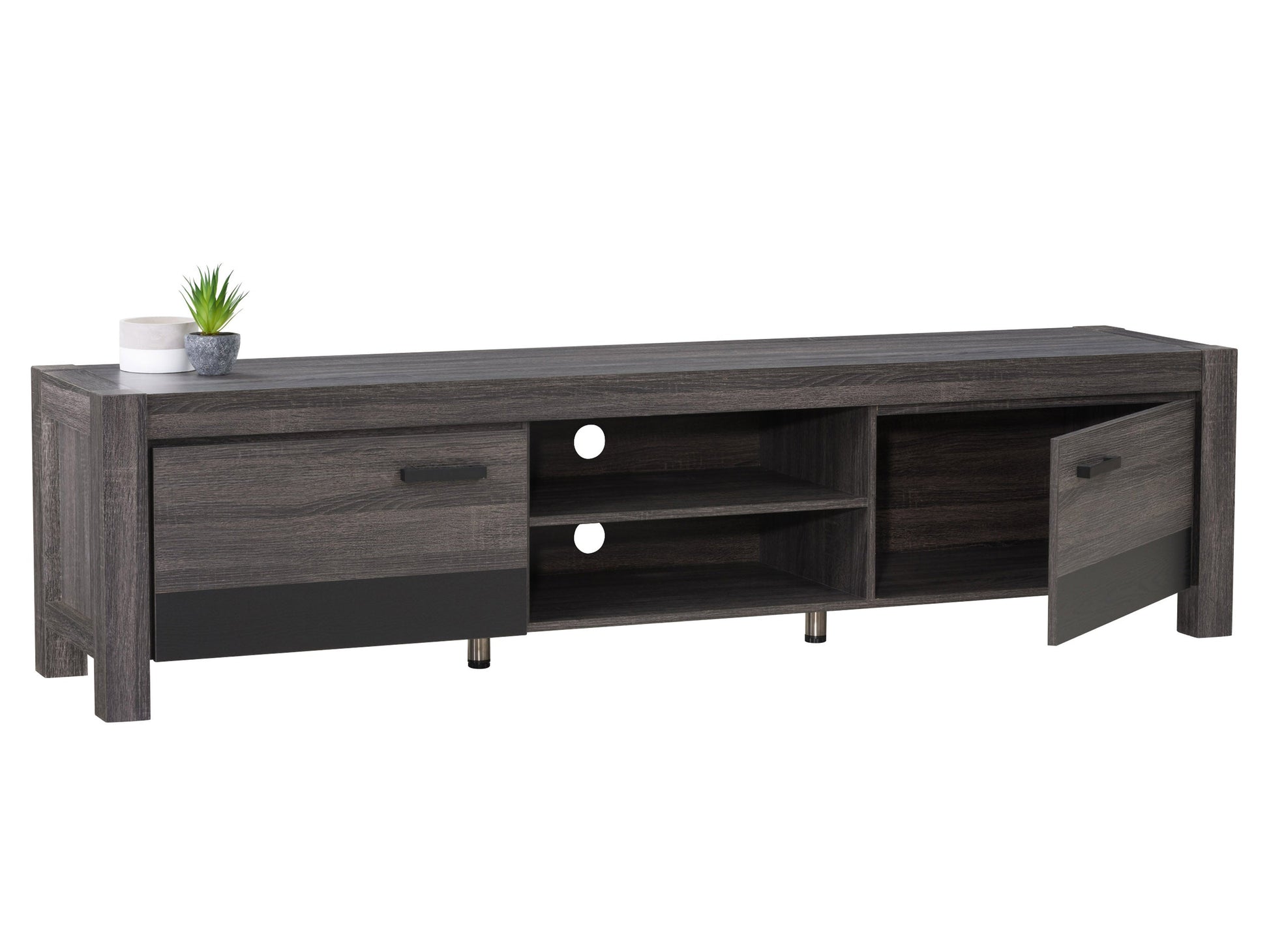 distressed carbon grey black duotone Modern TV Stand with Doors for TVs up to 95" Joliet Collection product image by CorLiving#color_distressed-carbon-grey-black-duotone