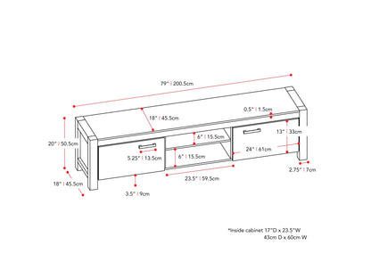 distressed warm beige white duotone Modern TV Stand with Doors for TVs up to 95" Joliet Collection measurements diagram by CorLiving#color_distressed-warm-beige-white-duotone