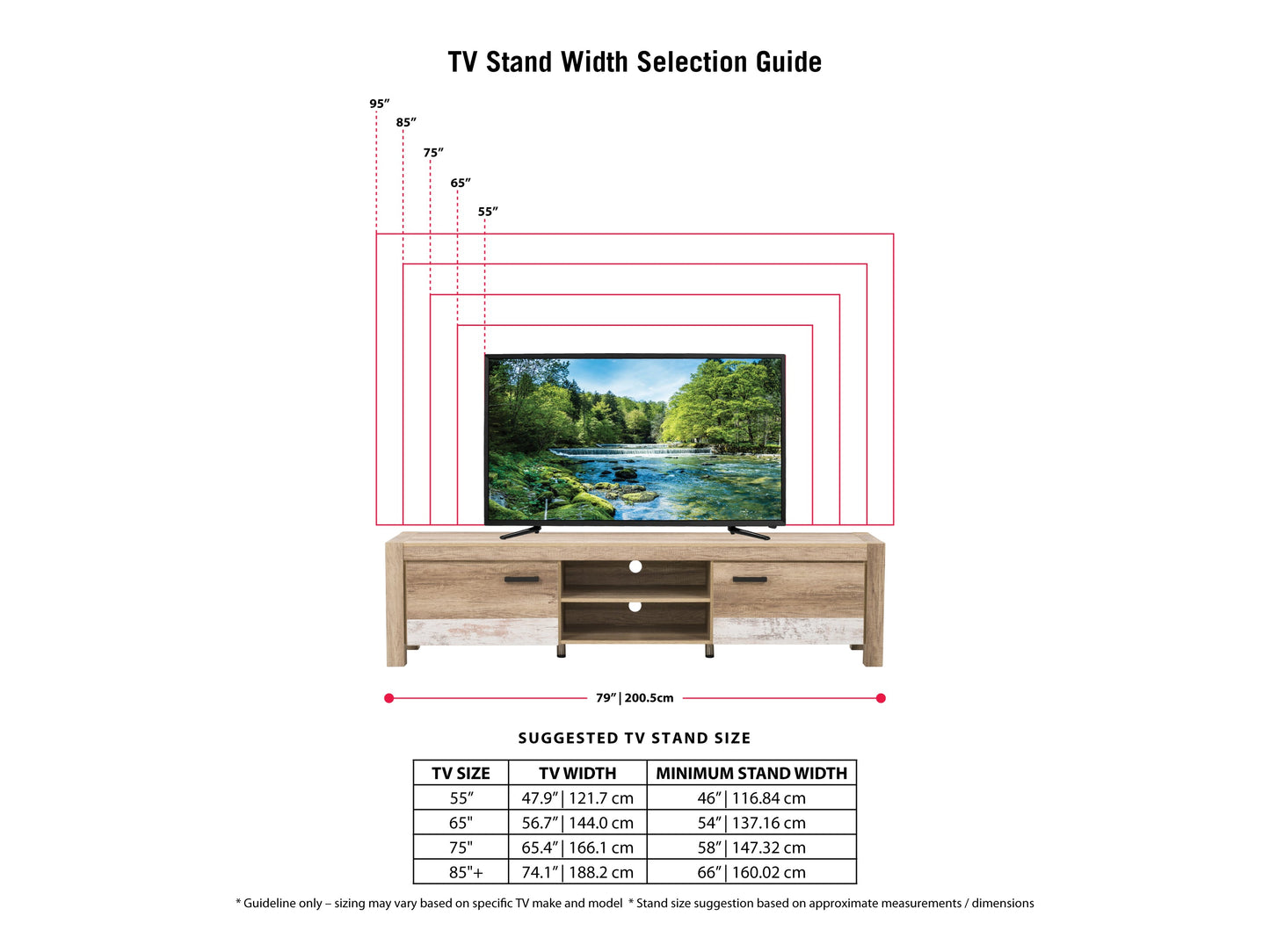 distressed warm beige white duotone Modern TV Stand with Doors for TVs up to 95" Joliet Collection infographic by CorLiving#color_distressed-warm-beige-white-duotone