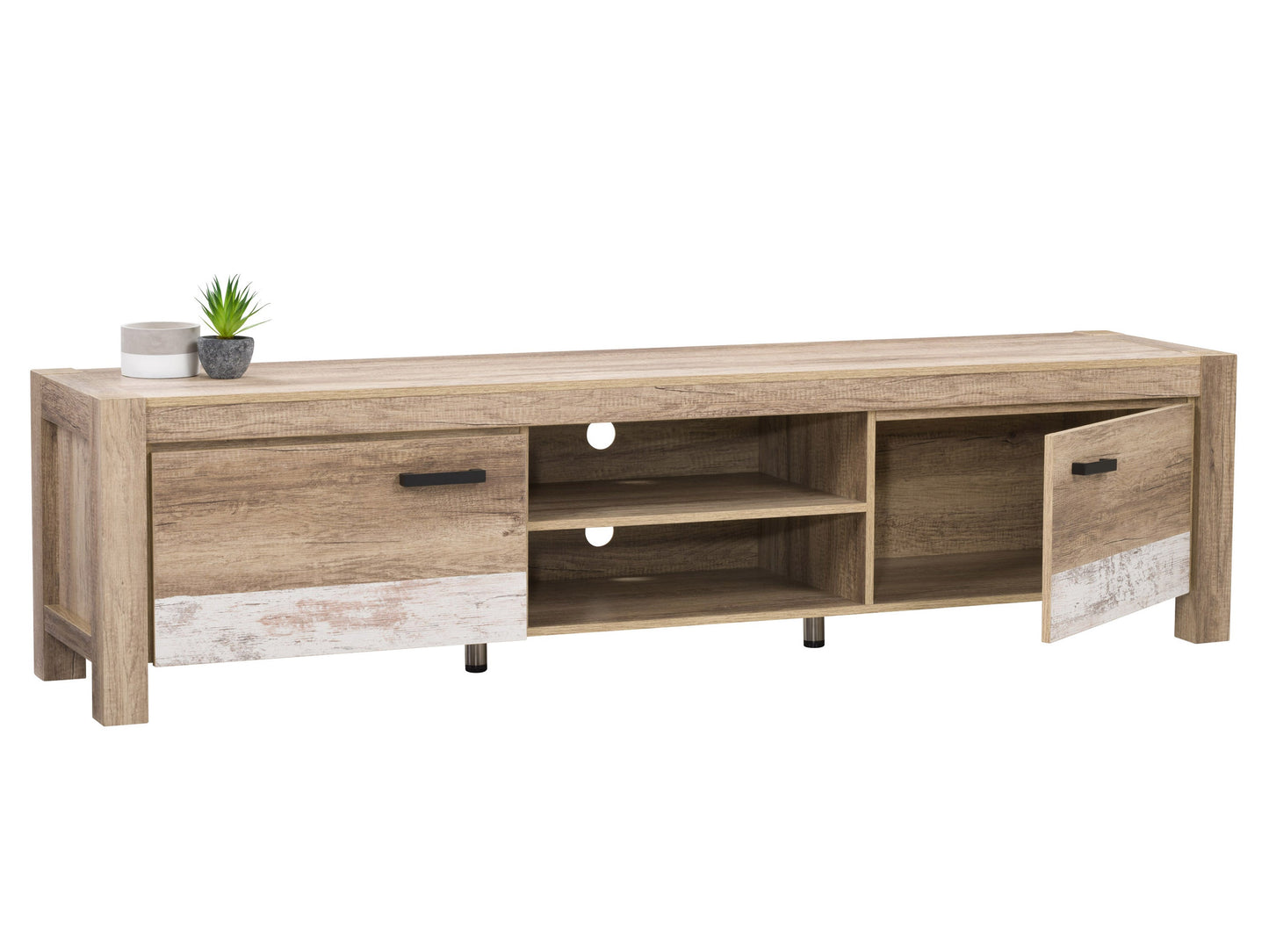 distressed warm beige white duotone Modern TV Stand with Doors for TVs up to 95" Joliet Collection product image by CorLiving#color_distressed-warm-beige-white-duotone