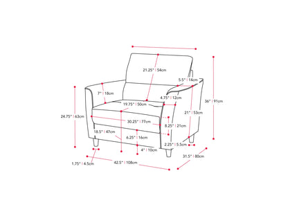 dark grey Chair and a Half Caroline Collection measurements diagram by CorLiving#color_caroline-dark-grey