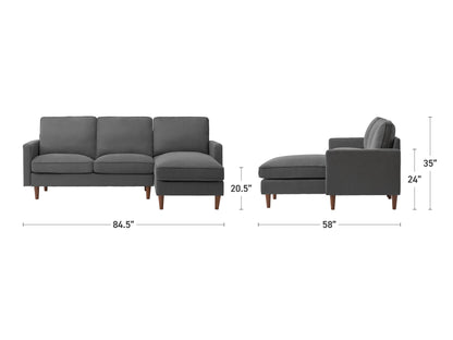 grey Reversible Sectional Sofa Lena collection measurements diagram by CorLiving#color_grey