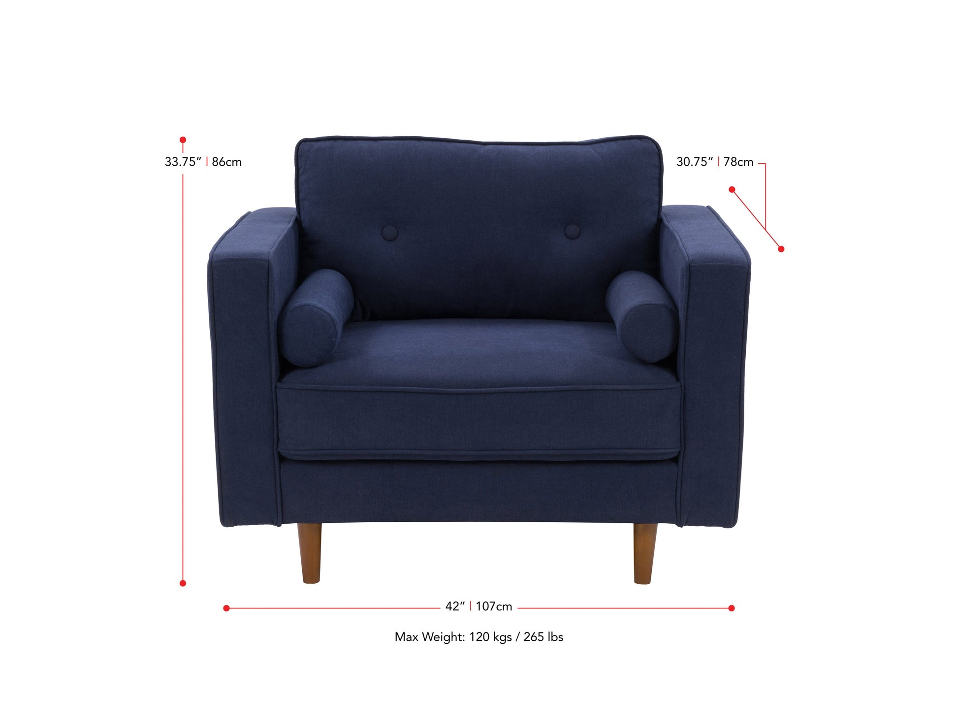 navy blue Mid-Century Modern Accent Chair Mulberry Collection measurements diagram by CorLiving#color_mulberry-navy-blue