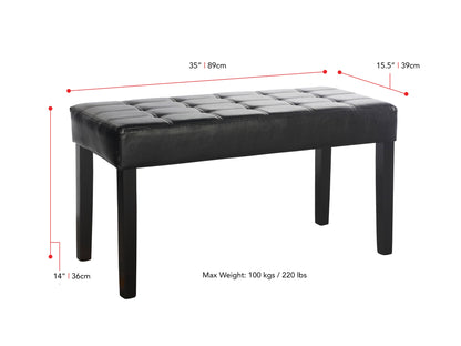 black Tufted Bench California Collection measurements diagram by CorLiving#color_california-black