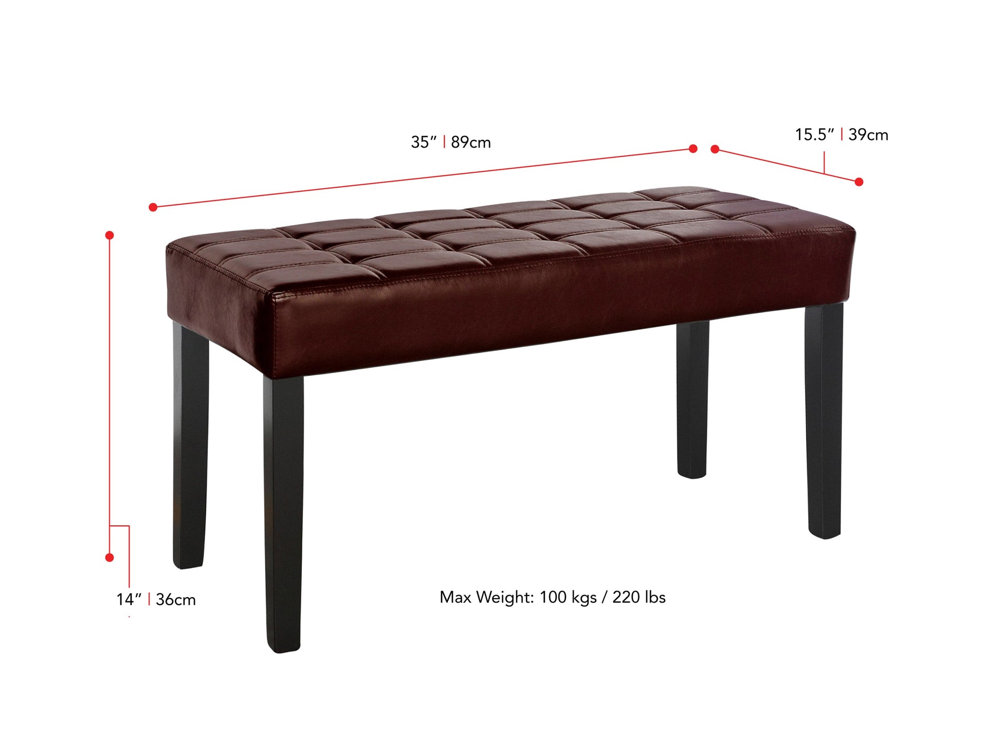brown Tufted Bench California Collection measurements diagram by CorLiving#color_california-brown