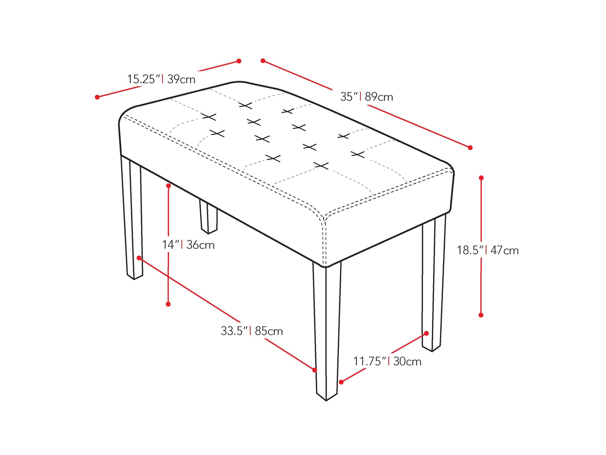 white Upholstered Bench Fresno Collection measurements diagram by CorLiving#color_fresno-white