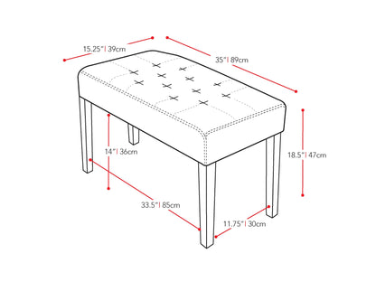 red Entryway Bench Fresno Collection measurements diagram by CorLiving#color_fresno-red