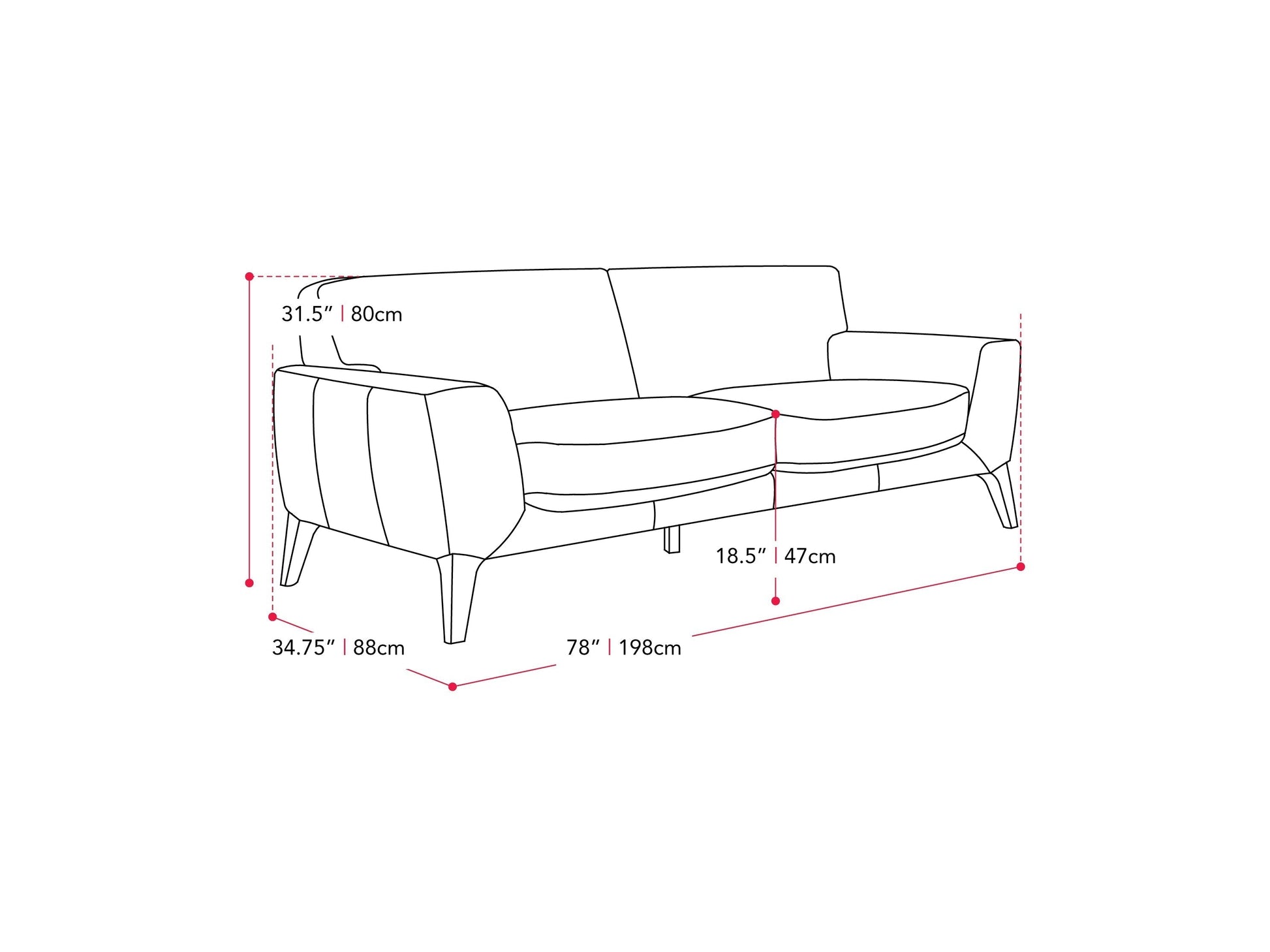 light grey London Sofa London collection measurements diagram by CorLiving#color_light-grey