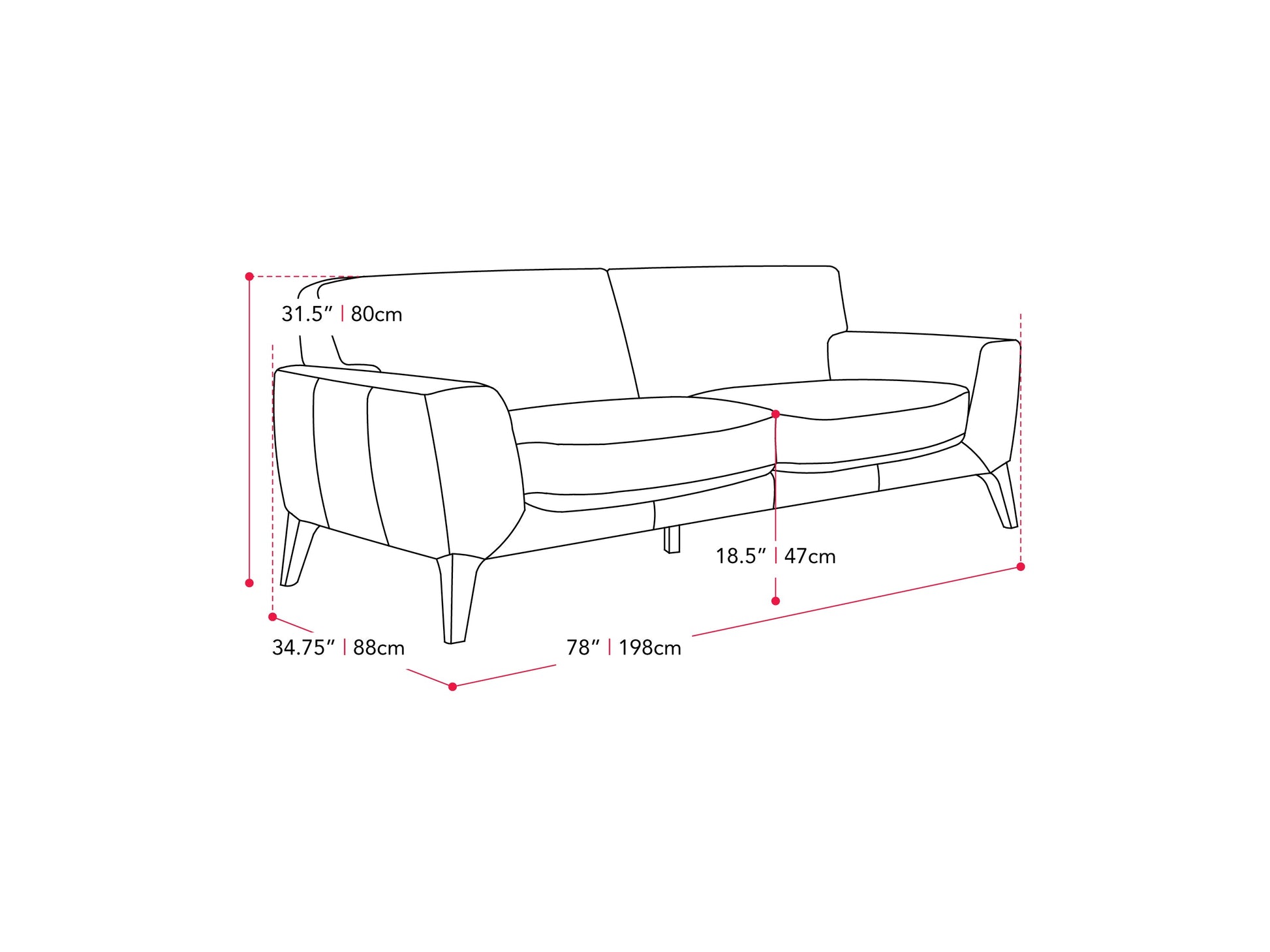 dark grey London Sofa London collection measurements diagram by CorLiving#color_dark-grey