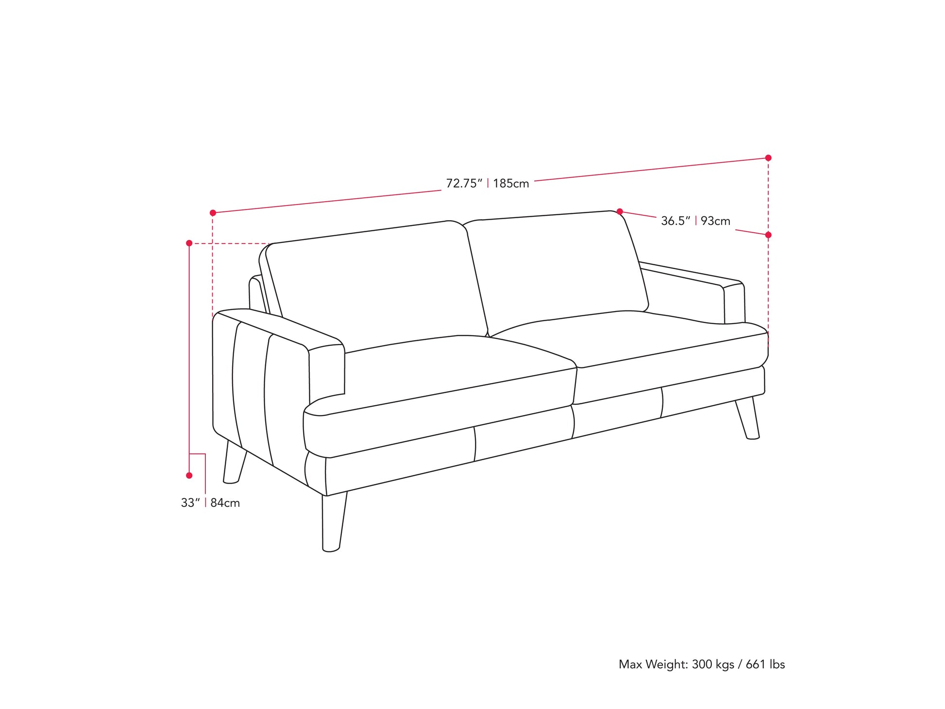 dark grey Fabric Sofa Paris Collection measurements diagram by CorLiving#color_dark-grey