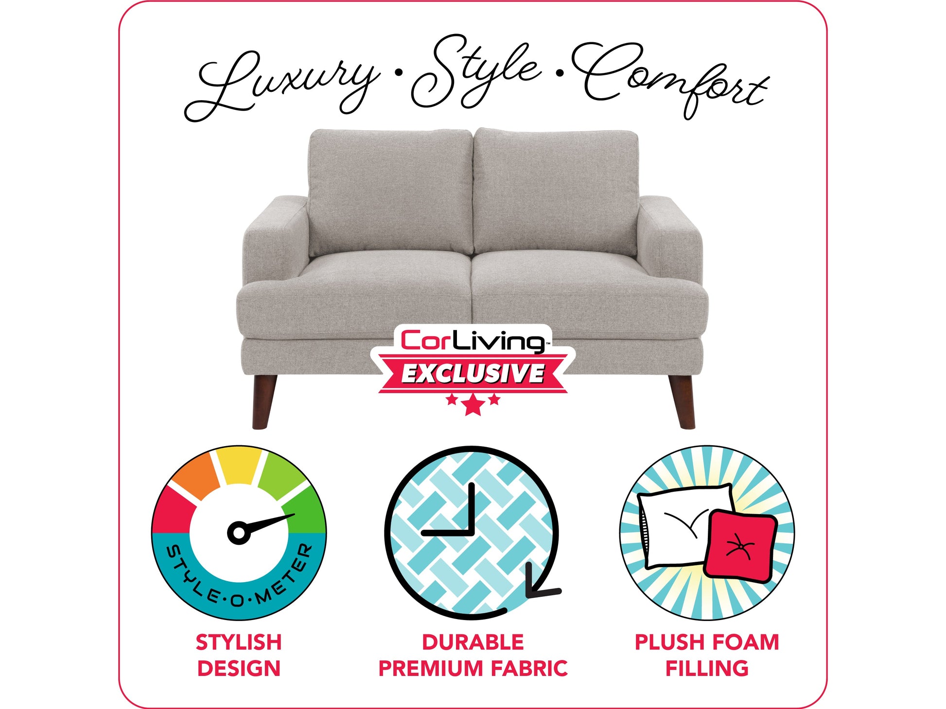 light grey Modern Loveseat Paris Collection infographic by CorLiving#color_light-grey