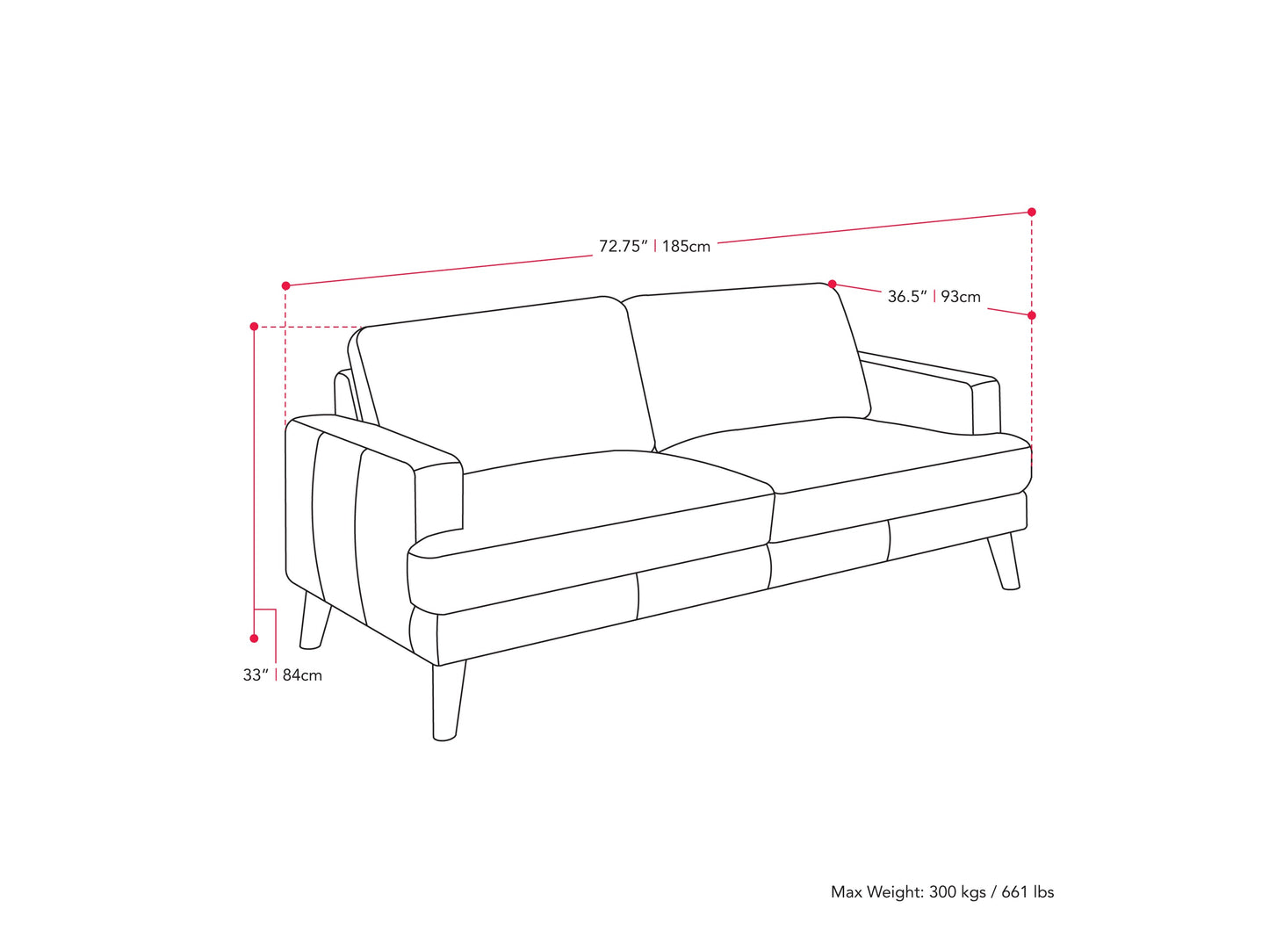 light grey Fabric Sofa Paris Collection measurements diagram by CorLiving#color_light-grey