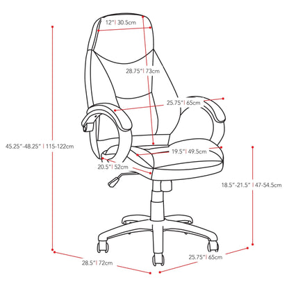 white Office Chair with Lumbar Support Erin Collection measurements diagram by CorLiving#color_white